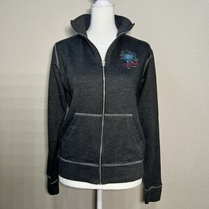 Sea World Jacket- Small Embroidered Turtle- Front Zip- Gray Comfort Cotton Blend